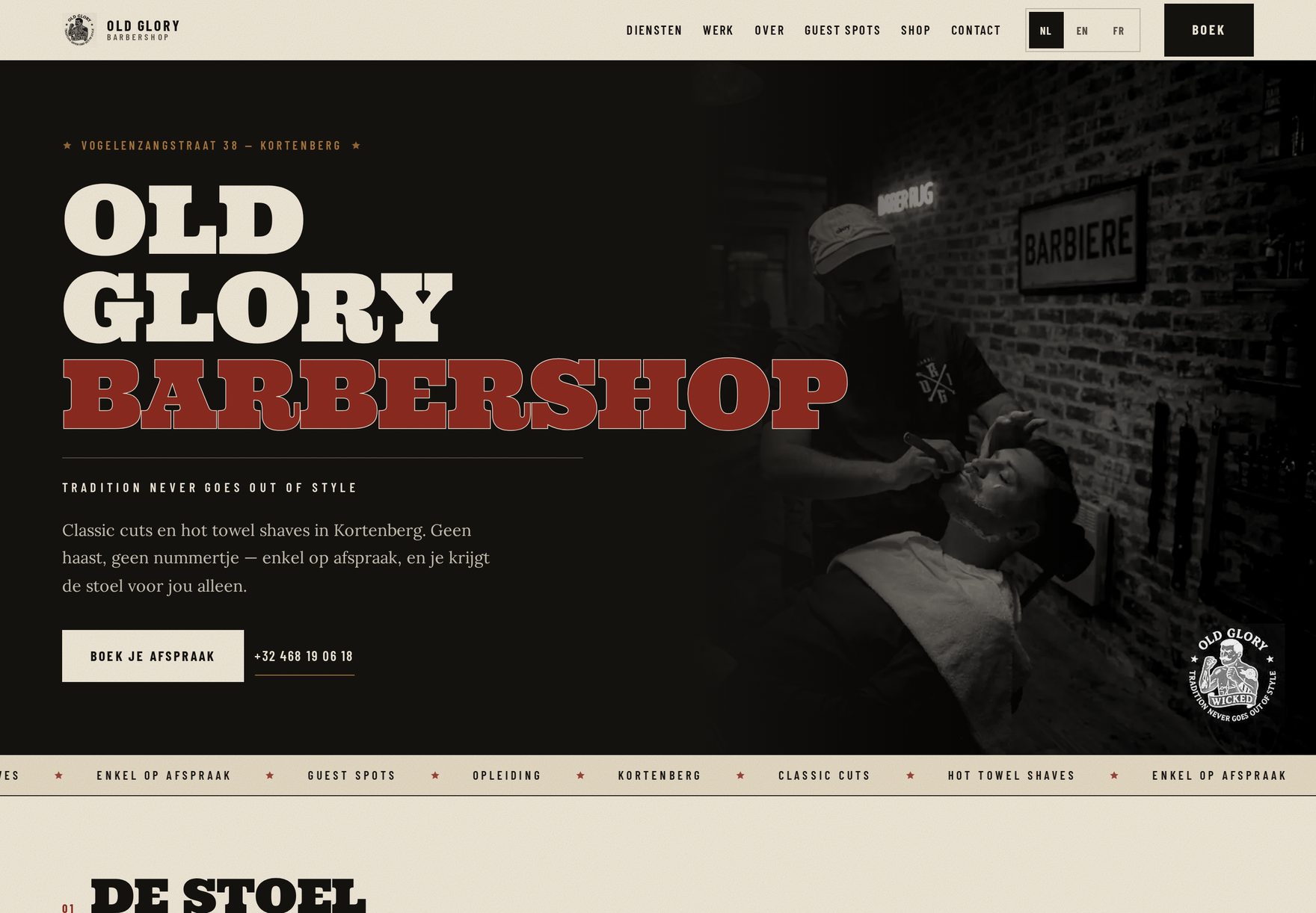 De website die wij bouwden voor Old Glory Barbershop
